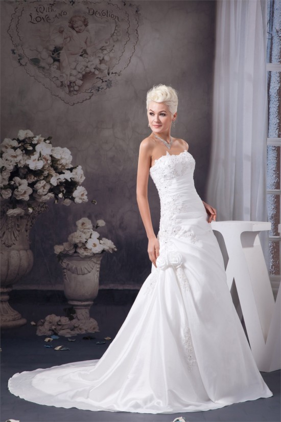 Satin Taffeta A-Line Strapless Wedding Dresses 2030984