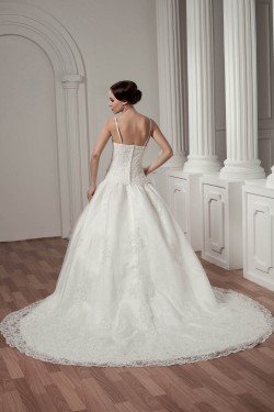 Spaghetti Straps A-Line Satin Sleeveless Lace Wedding Dresses 2030986