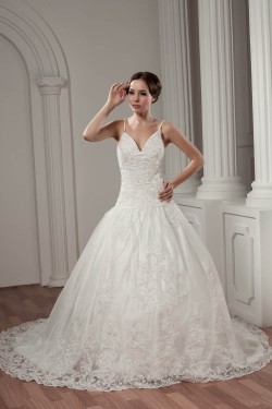 Spaghetti Straps A-Line Satin Sleeveless Lace Wedding Dresses 2030986