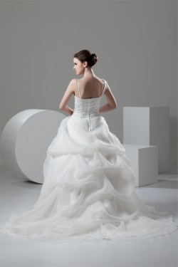 Spaghetti Straps Ball Gown Sleeveless Satin Organza Beaded Wedding Dresses 2030987