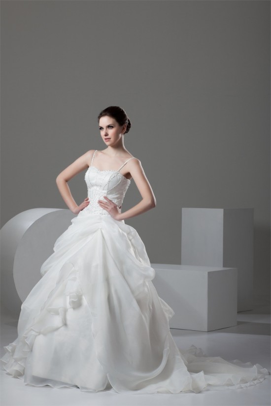 Spaghetti Straps Ball Gown Sleeveless Satin Organza Beaded Wedding Dresses 2030987 Spaghetti Straps Ball Gown Sleeveless Satin Organza Beaded Wedding Dresses 2030987