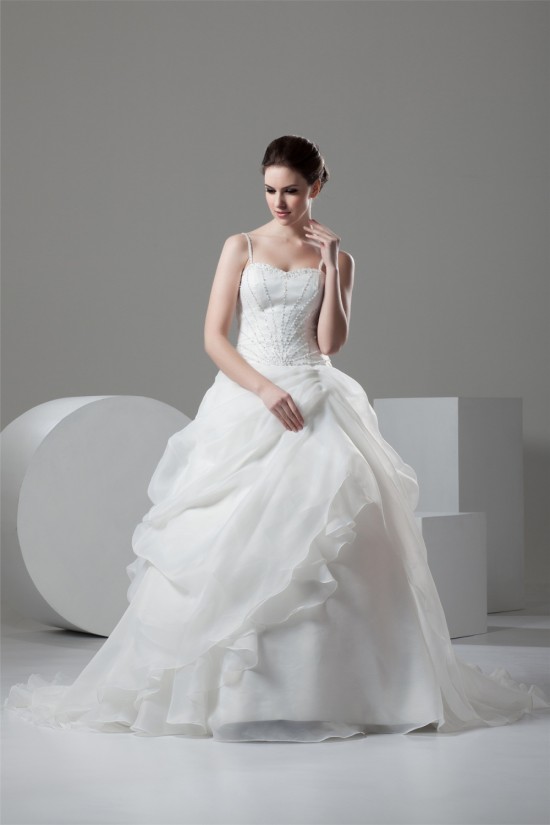 Spaghetti Straps Ball Gown Sleeveless Satin Organza Beaded Wedding Dresses 2030987 Spaghetti Straps Ball Gown Sleeveless Satin Organza Beaded Wedding Dresses 2030987