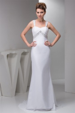 Beaded Straps Sleeveless Chiffon Sweep Train Wedding Dresses 2030988