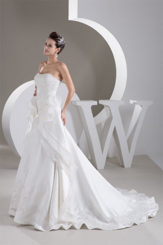 Strapless A-Line Satin Sleeveless Beautiful Wedding Dresses 2030990 Strapless A-Line Satin Sleeveless Beautiful Wedding Dresses 2030990