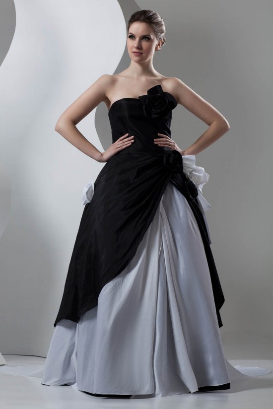 Strapless A-Line Sleeveless Satin Organza Black White Wedding Dresses 2030992 Strapless A-Line Sleeveless Satin Organza Black White Wedding Dresses 2030992