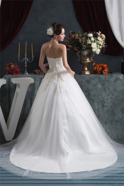 A-Line Strapless Satin Fine Netting Wedding Dresses 2030994