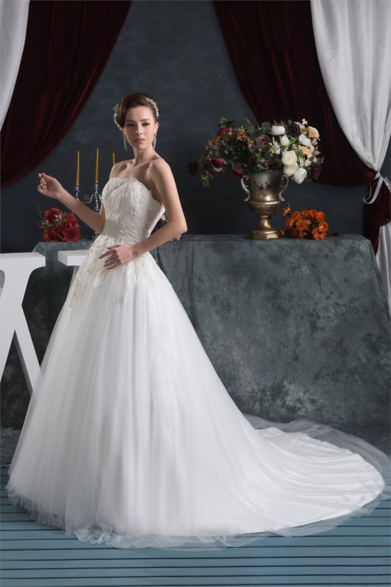 A-Line Strapless Satin Fine Netting Wedding Dresses 2030994 A-Line Strapless Satin Fine Netting Wedding Dresses 2030994