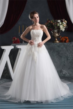 A-Line Strapless Satin Fine Netting Wedding Dresses 2030994