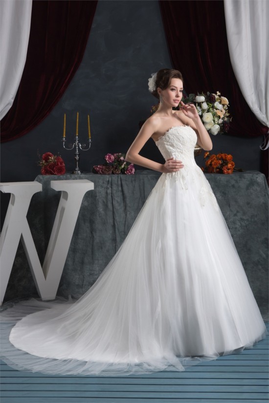 A-Line Strapless Satin Fine Netting Wedding Dresses 2030994 A-Line Strapless Satin Fine Netting Wedding Dresses 2030994