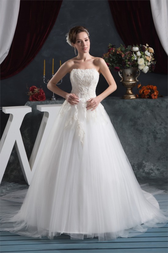 A-Line Strapless Satin Fine Netting Wedding Dresses 2030994 A-Line Strapless Satin Fine Netting Wedding Dresses 2030994