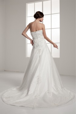Strapless Satin A-Line Sleeveless Beautiful Beaded Wedding Dresses 2030996