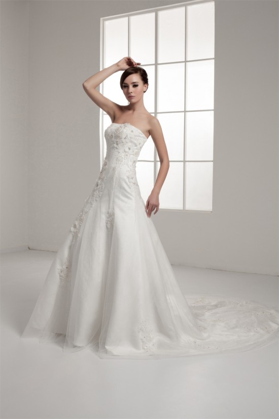 Strapless Satin A-Line Sleeveless Beautiful Beaded Wedding Dresses 2030996 Strapless Satin A-Line Sleeveless Beautiful Beaded Wedding Dresses 2030996