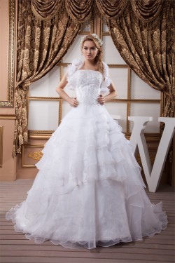 A-Line Strapless Satin Organza Princess Lace Wedding Dresses 2030997