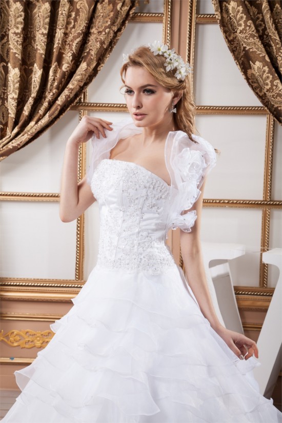 A-Line Strapless Satin Organza Princess Lace Wedding Dresses 2030997