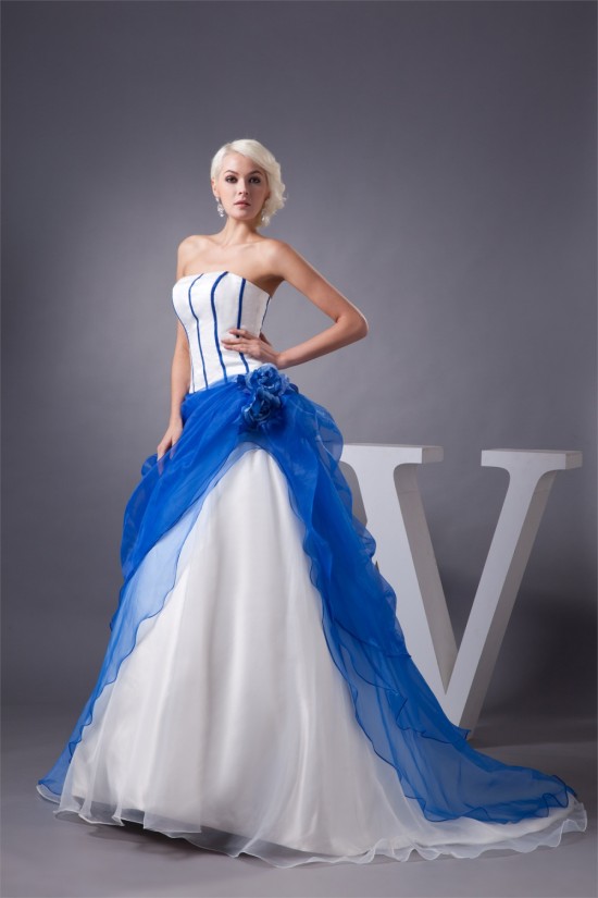 Strapless Satin Sleeveless A-Line Handmade Flowers Wedding Dresses 2030998 Strapless Satin Sleeveless A-Line Handmade Flowers Wedding Dresses 2030998