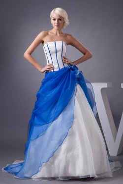Strapless Satin Sleeveless A-Line Handmade Flowers Wedding Dresses 2030998