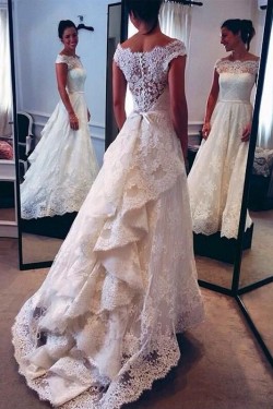 A-Line Bateau Lace Vintage Wedding Dresses Bridal Gowns 3030001