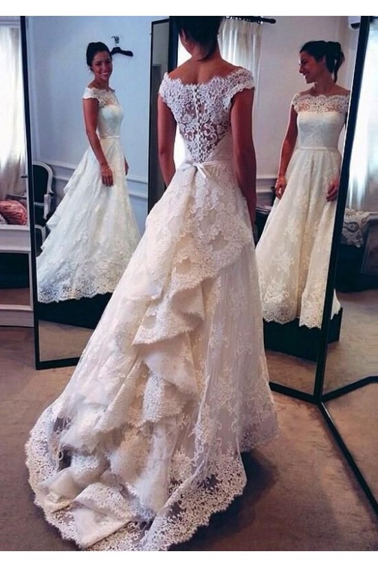 A-Line Bateau Lace Vintage Wedding Dresses Bridal Gowns 3030001
