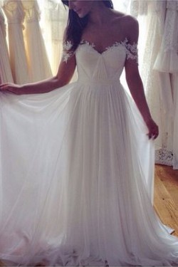 A-Line Off-the-Shoulder Lace Chiffon Wedding Dresses Bridal Gowns 3030003