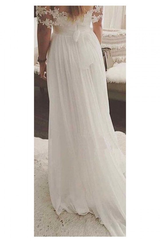 A-Line Off-the-Shoulder Lace Chiffon Wedding Dresses Bridal Gowns 3030003