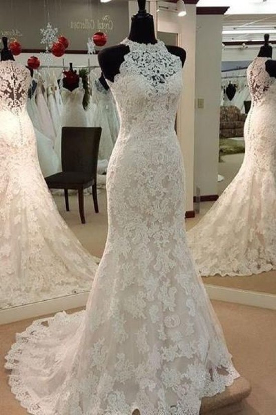 Mermaid Jewel Neckline Lace Wedding Dresses Bridal Gowns 3030008