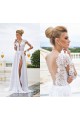 Long Sleeve High Slit Lace Chiffon Wedding Dresses Bridal Gowns 3030009