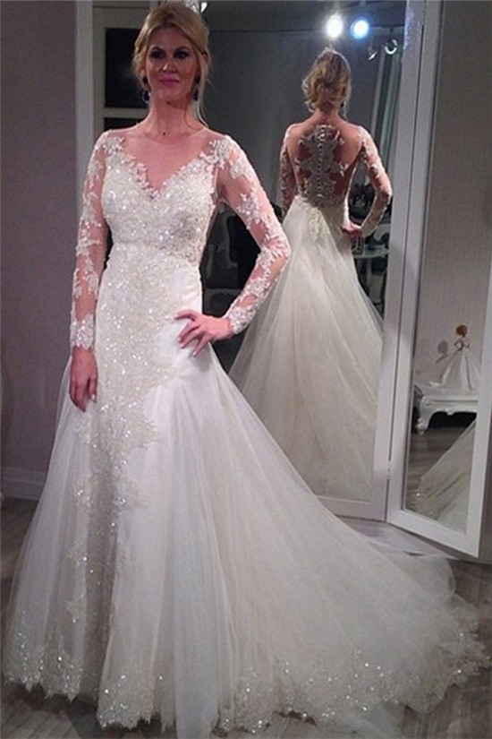 Long Sleeves Sheer Lace Wedding Dresses Bridal Gowns 3030016 Long Sleeves Sheer Lace Wedding Dresses Bridal Gowns 3030016
