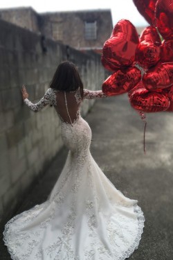 Mermaid Long Sleeves Lace Wedding Dresses Bridal Gowns 3030025