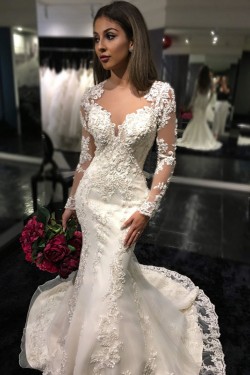 Mermaid Long Sleeves Lace Wedding Dresses Bridal Gowns 3030025