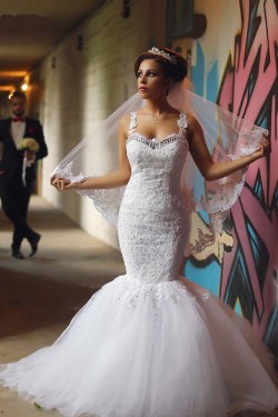 Mermaid Lace Straps Sleeveless Wedding Dresses Bridal Gowns 3030026