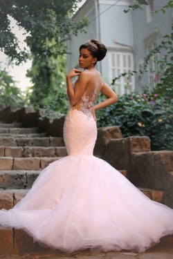 Mermaid Lace Straps Sleeveless Wedding Dresses Bridal Gowns 3030026