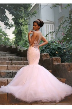 Mermaid Lace Straps Sleeveless Wedding Dresses Bridal Gowns 3030026