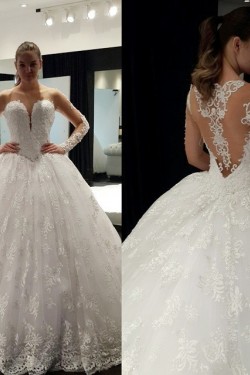 Sheer Long Sleeves Lace Bridal Ball Gown Wedding Dresses Bridal Gowns 3030038