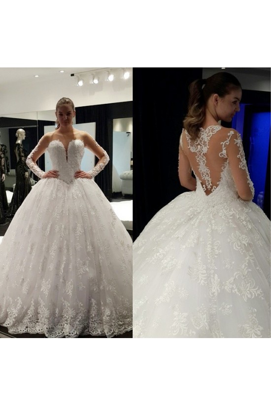 Sheer Long Sleeves Lace Bridal Ball Gown Wedding Dresses Bridal Gowns 3030038