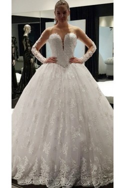 Sheer Long Sleeves Lace Bridal Ball Gown Wedding Dresses Bridal Gowns 3030038