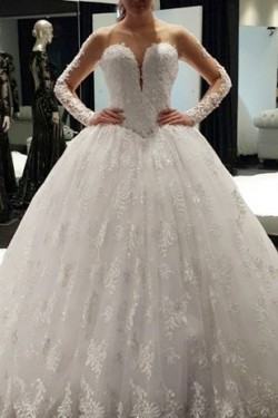 Sheer Long Sleeves Lace Bridal Ball Gown Wedding Dresses Bridal Gowns 3030038