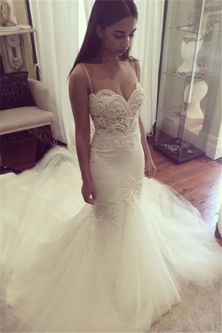 Mermaid Spaghetti Straps Lace Wedding Dresses Bridal Gowns 3030044