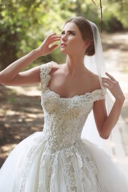 Beaded Lace Straps Sleeveless Wedding Dresses Bridal Gowns 3030045