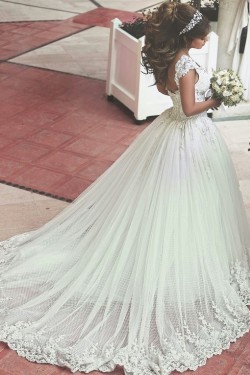 Beaded Lace Straps Sleeveless Wedding Dresses Bridal Gowns 3030045