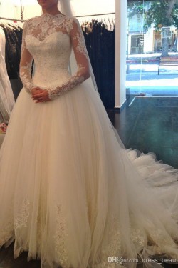 Long Sleeves Tulle Lace Wedding Dresses Bridal Gowns 3030047