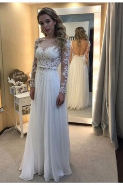 Long Sleeves Lace Chiffon Floor Length Wedding Dresses Bridal Gowns 3030050