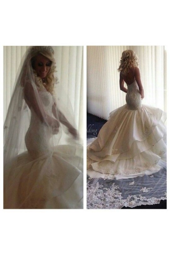 Mermaid Spaghetti Straps Lace Wedding Dresses Bridal Gowns 3030051