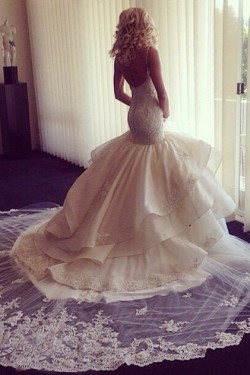 Mermaid Spaghetti Straps Lace Wedding Dresses Bridal Gowns 3030051