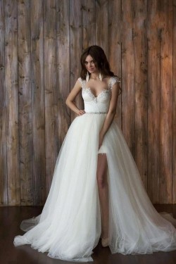 Lace Tulle Sleeveless Wedding Dresses Bridal Gowns 3030052