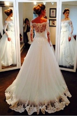 Long Sleeves Off-the-Shoulder Lace Wedding Dresses Bridal Gowns 3030054