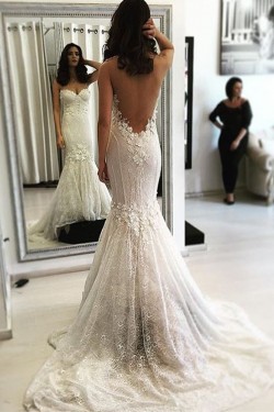 Mermaid Backless Lace Wedding Dresses Bridal Gowns 3030055