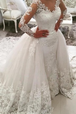 Long Sleeves V-Neck Lace Wedding Dresses Bridal Gowns 3030056