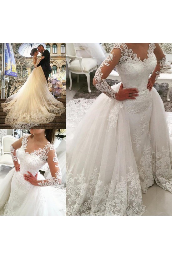 Long Sleeves V-Neck Lace Wedding Dresses Bridal Gowns 3030056