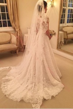 A-Line Short Sleeves Lace Wedding Dresses Bridal Gowns 3030058