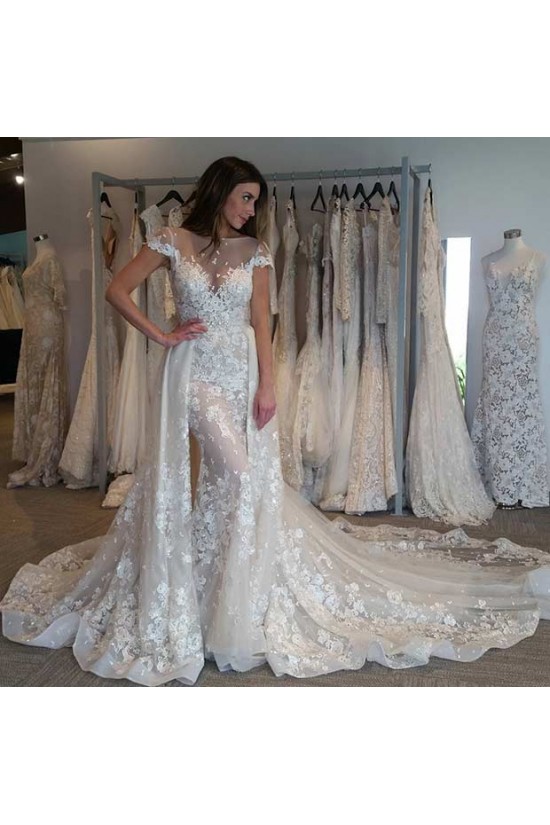 Cap Sleeves Mermaid Lace Wedding Dresses Bridal Gowns 3030062